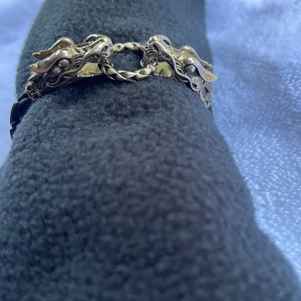 John Hardy Naga Double Dragon Black and Silver Braided Bracelet - Picture 6 of 11